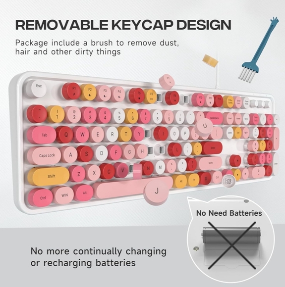 Computer Keyboard Wired, Plug and Play USB Retro Round Typewriter Keyboard, Full - Picture 6 of 7